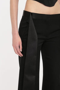 Low Waist Satin Detail Trouser - Black