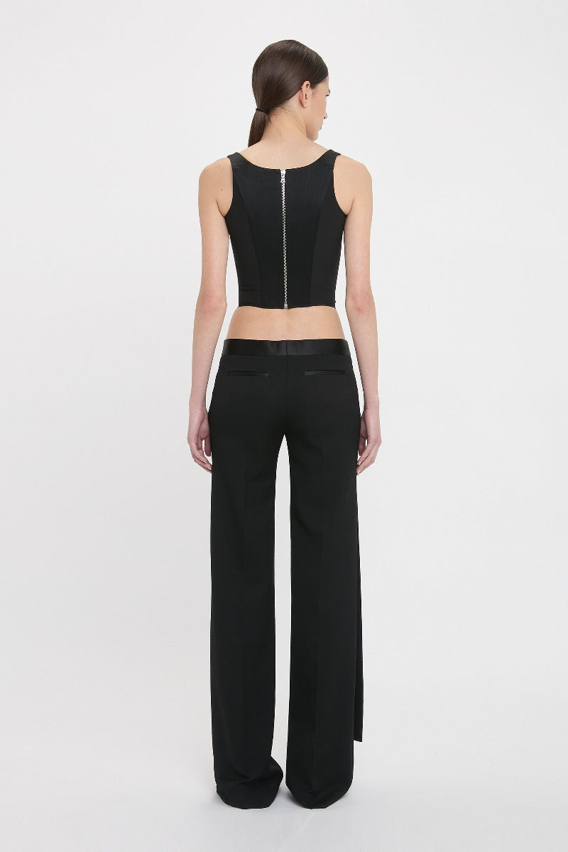 Low Waist Satin Detail Trouser - Black