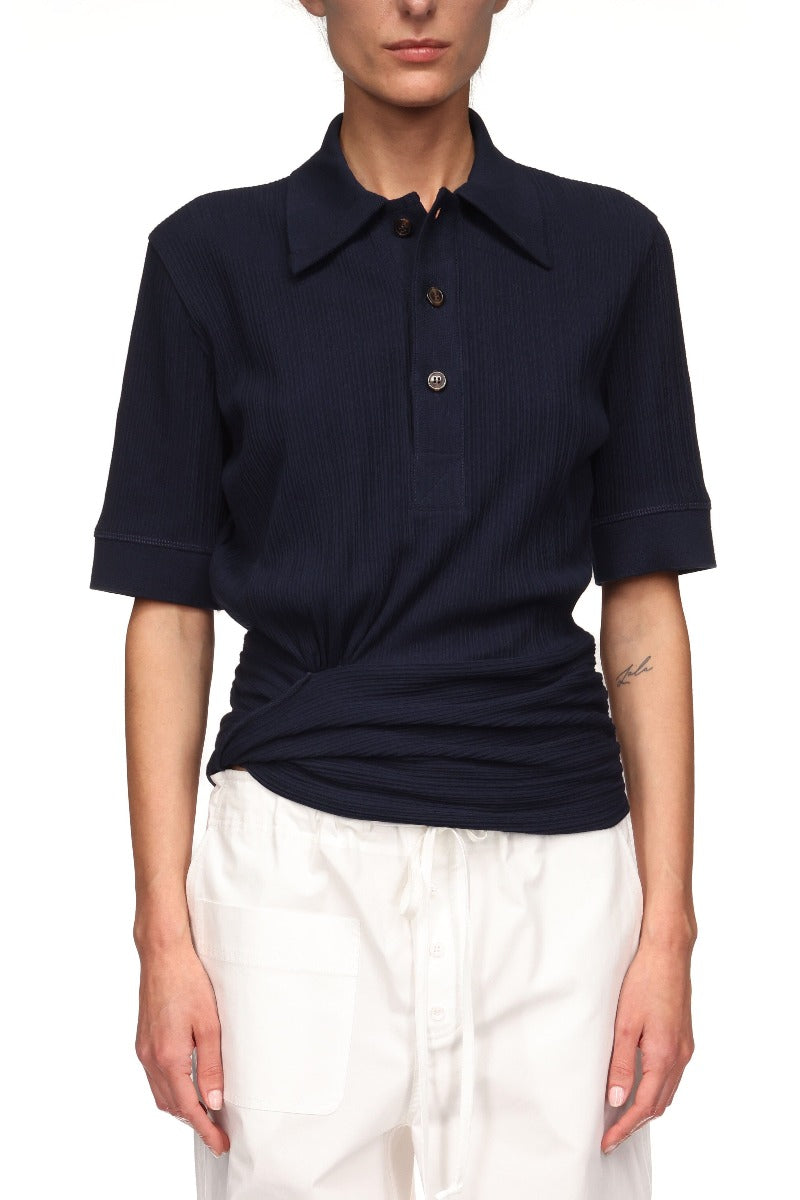 Twist Detail Polo Top - Navy