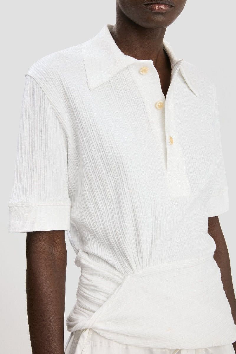 Twist Detail Polo Top - White