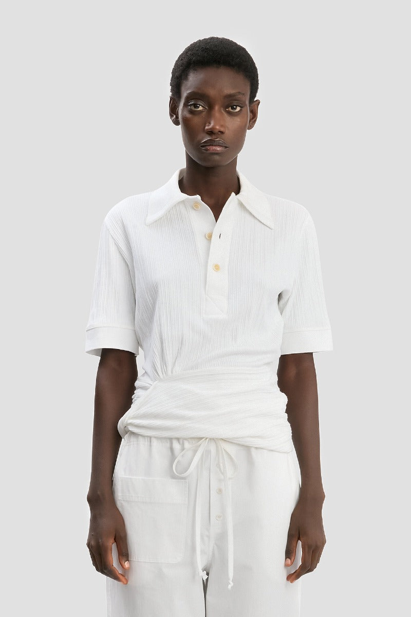 Twist Detail Polo Top - White