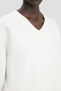 Relaxed Fit V-Neck Jumper - White
