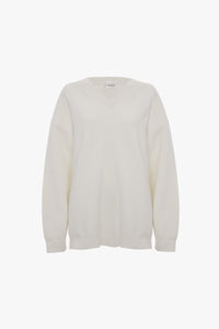 Relaxed Fit V-Neck Jumper - White