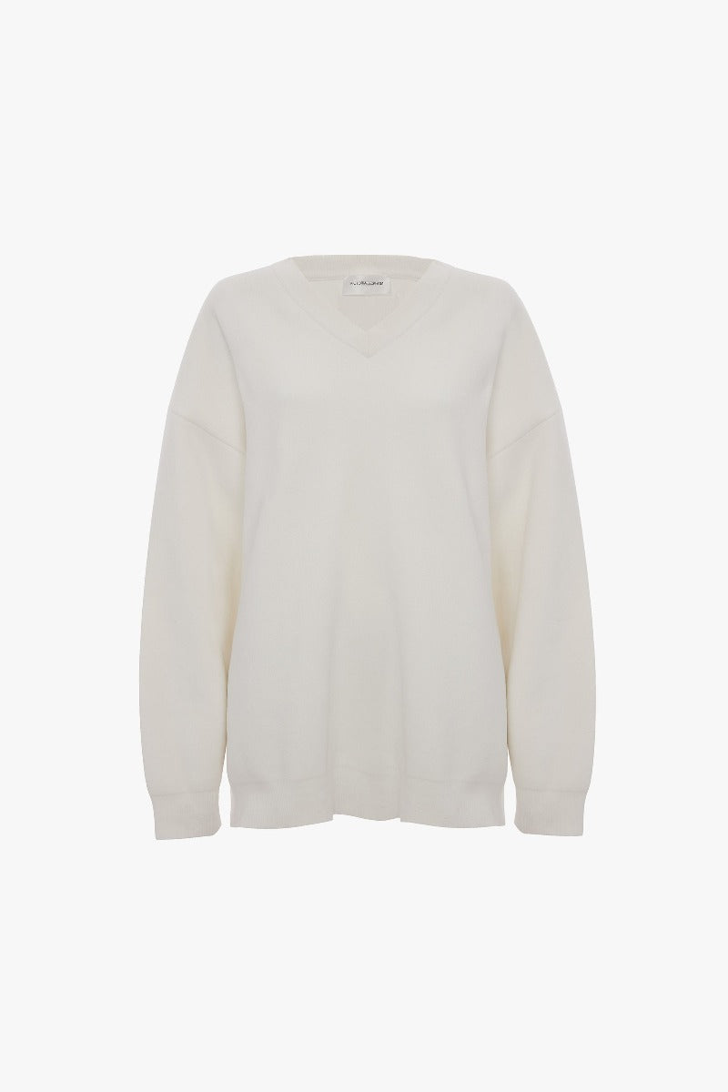 Relaxed Fit V-Neck Jumper - White
