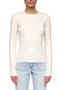 Panelled Rib Crew Neck Top - Ivory