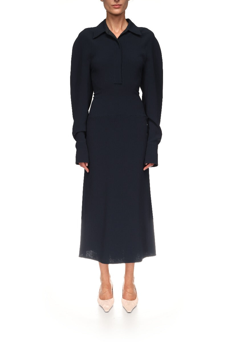 Long Sleeve Polo Collar Midi - Navy