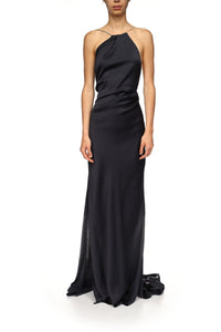 Chain Detail Halter Gown - Navy