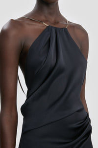 Chain Detail Halter Gown - Navy