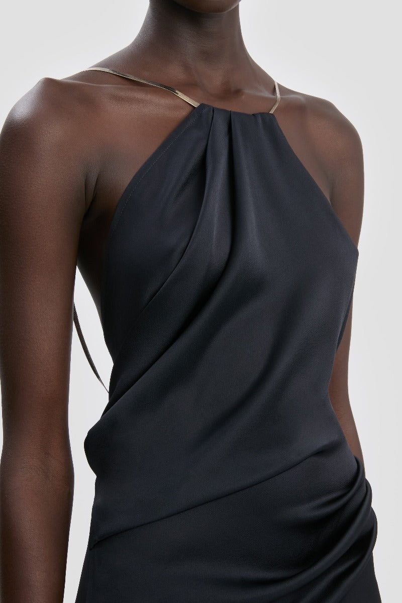 Chain Detail Halter Gown - Navy
