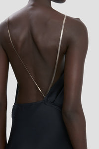 Chain Detail Halter Gown - Navy