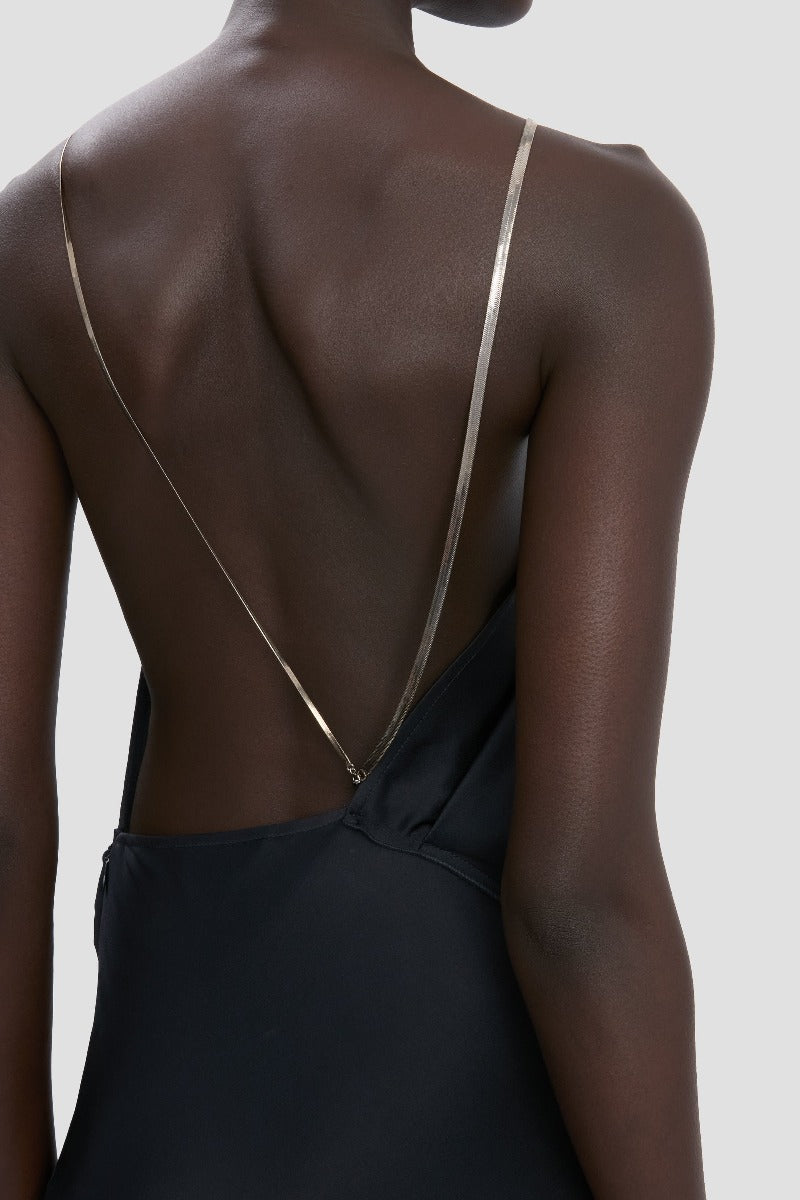 Chain Detail Halter Gown - Navy