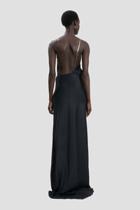 Chain Detail Halter Gown - Navy