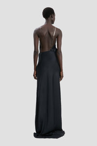 Chain Detail Halter Gown - Navy