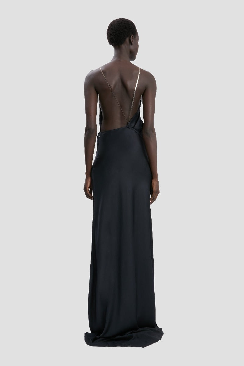 Chain Detail Halter Gown - Navy