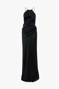 Chain Detail Halter Gown - Navy