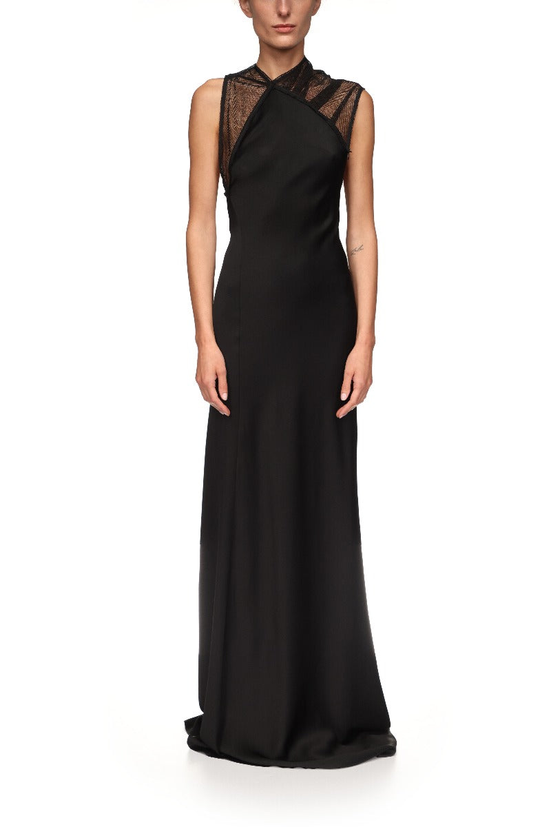 Mesh Detail Gown - Black
