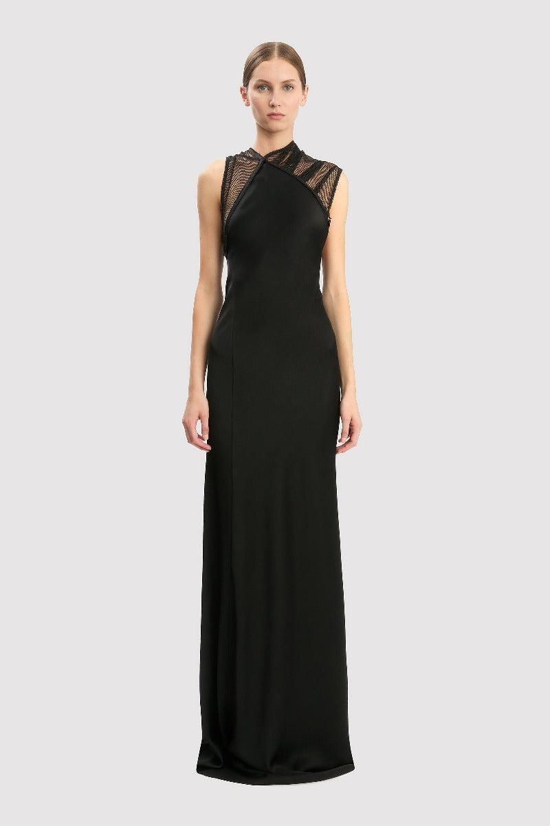 Mesh Detail Gown - Black
