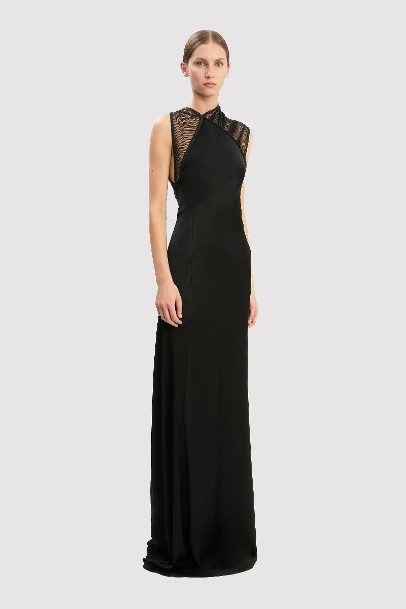 Mesh Detail Gown - Black