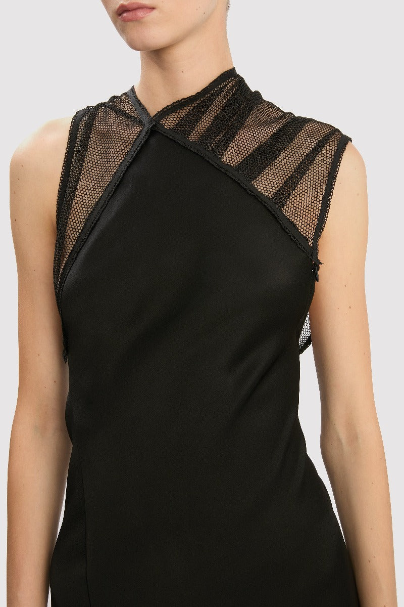 Mesh Detail Gown - Black