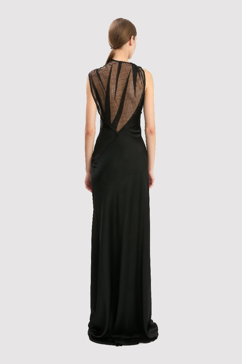 Mesh Detail Gown - Black