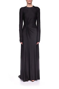 Long Sleeve Twist Detail Gown - Black