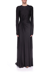 Long Sleeve Twist Detail Gown - Black