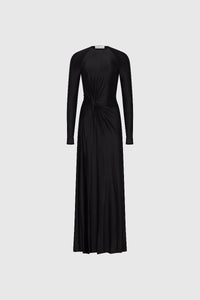 Long Sleeve Twist Detail Gown - Black