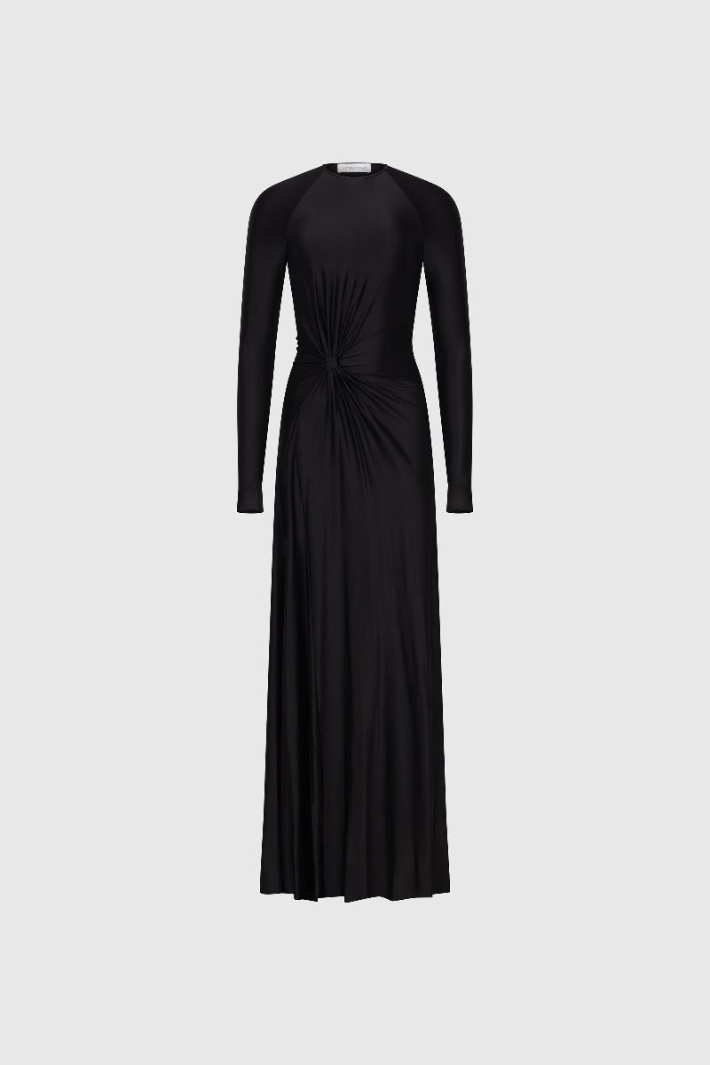 Long Sleeve Twist Detail Gown - Black