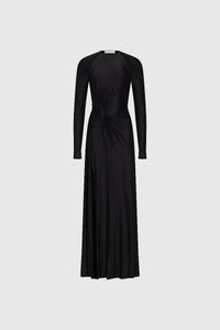 Long Sleeve Twist Detail Gown - Black