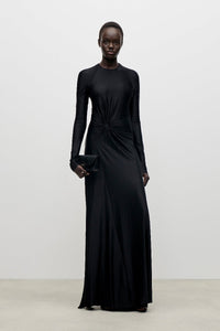 Long Sleeve Twist Detail Gown - Black