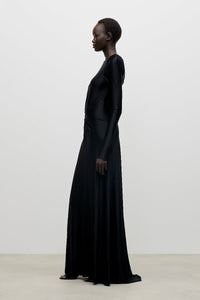 Long Sleeve Twist Detail Gown - Black