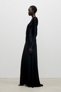 Long Sleeve Twist Detail Gown - Black