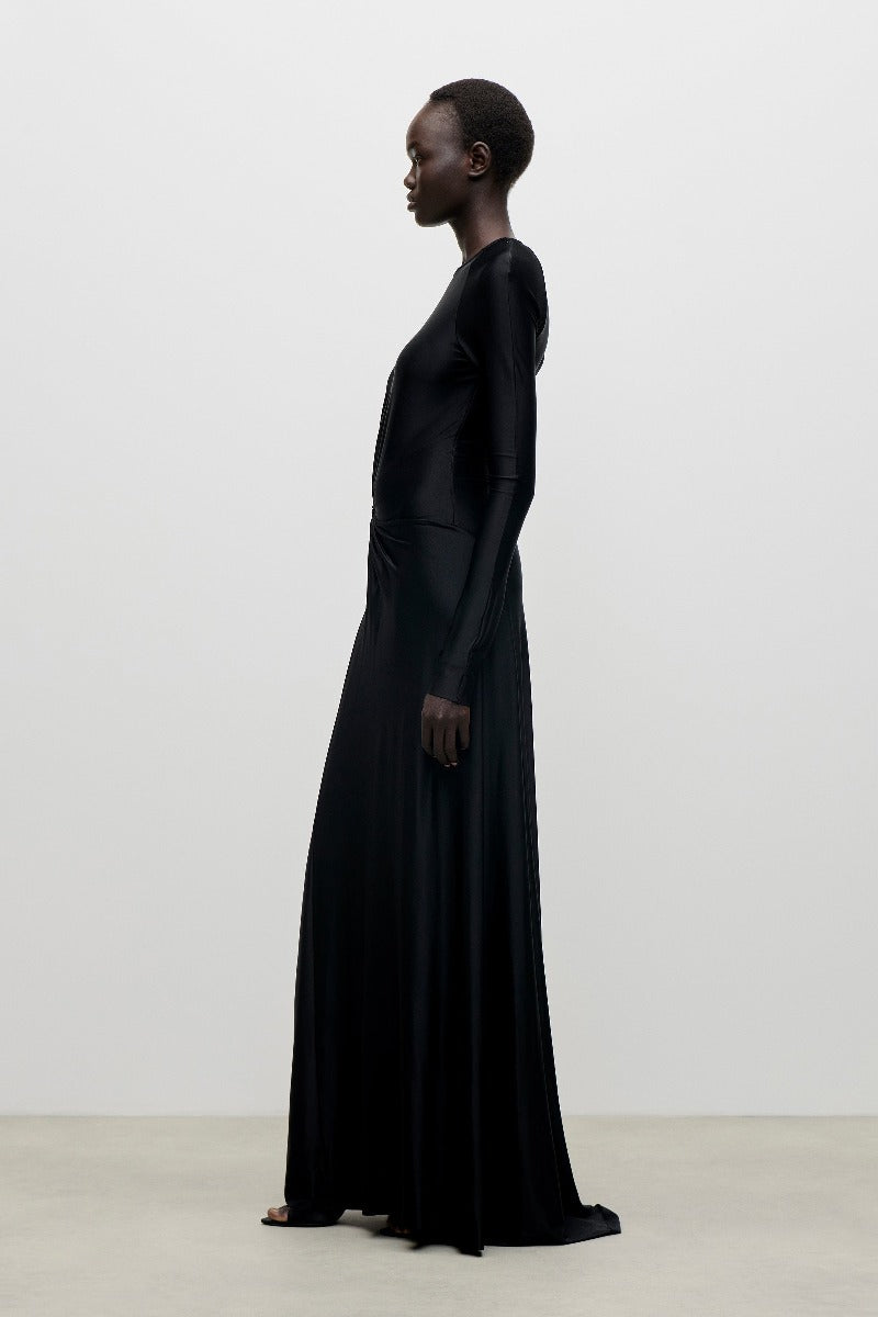 Long Sleeve Twist Detail Gown - Black
