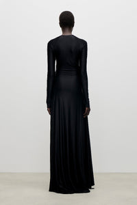 Long Sleeve Twist Detail Gown - Black