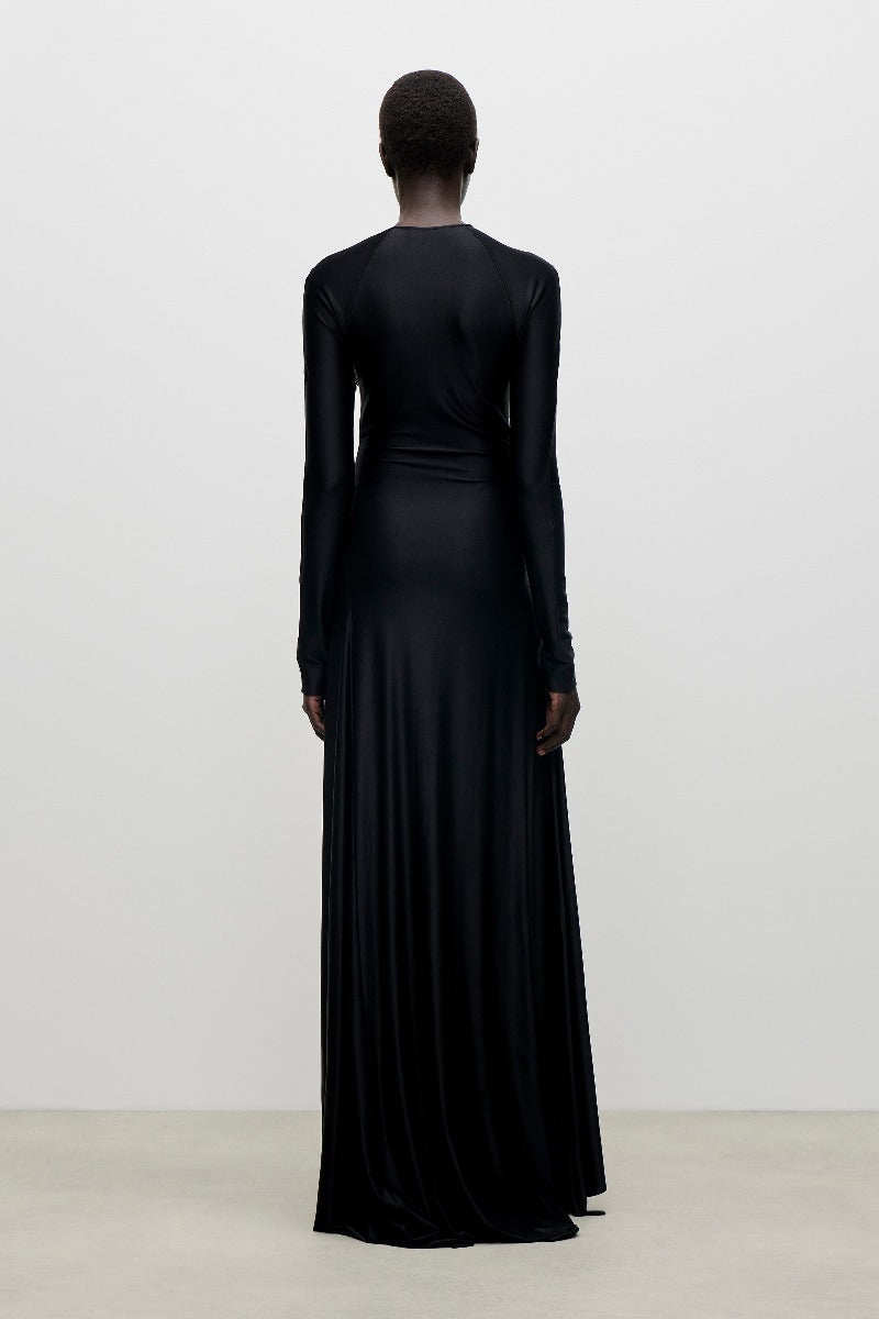 Long Sleeve Twist Detail Gown - Black