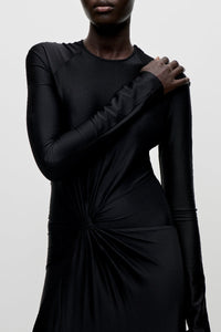 Long Sleeve Twist Detail Gown - Black