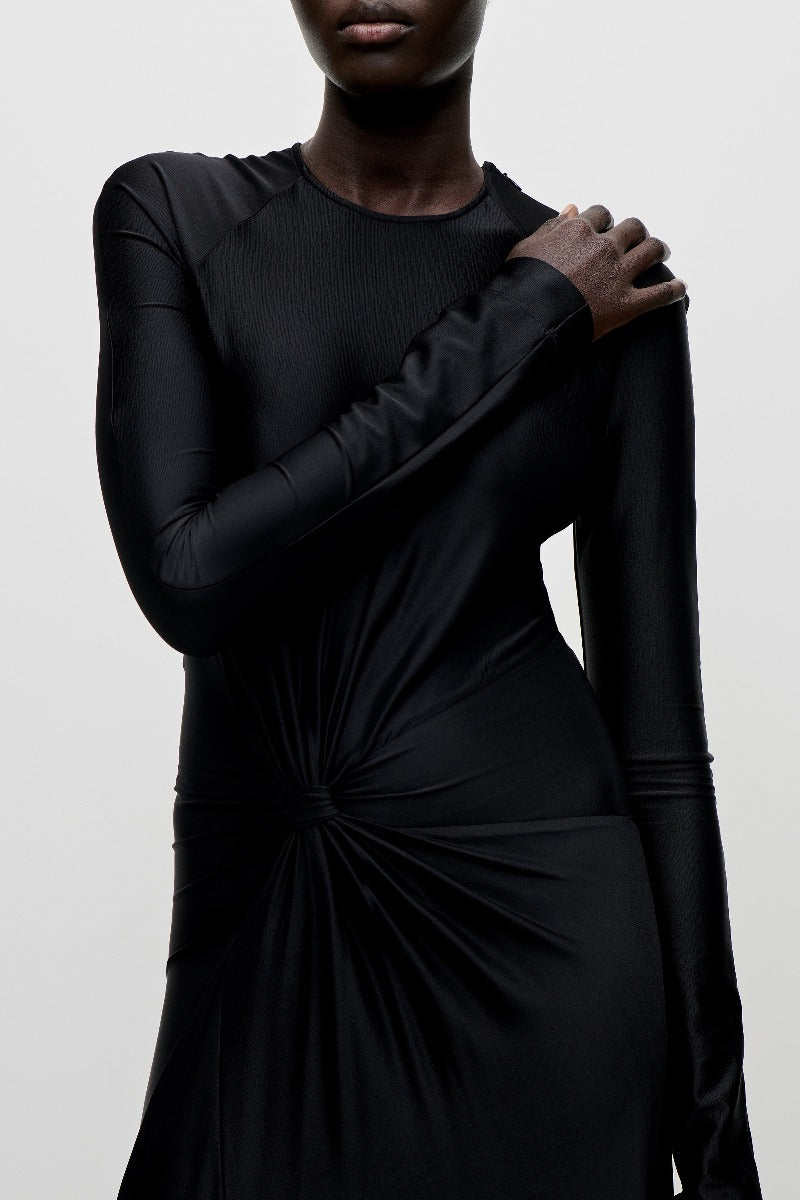 Long Sleeve Twist Detail Gown - Black