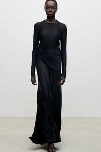 Long Sleeve Twist Detail Gown - Black
