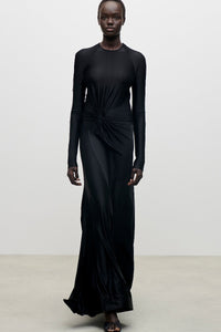 Long Sleeve Twist Detail Gown - Black