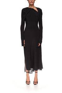 Long Sleeve Chain Detail Dress - Black