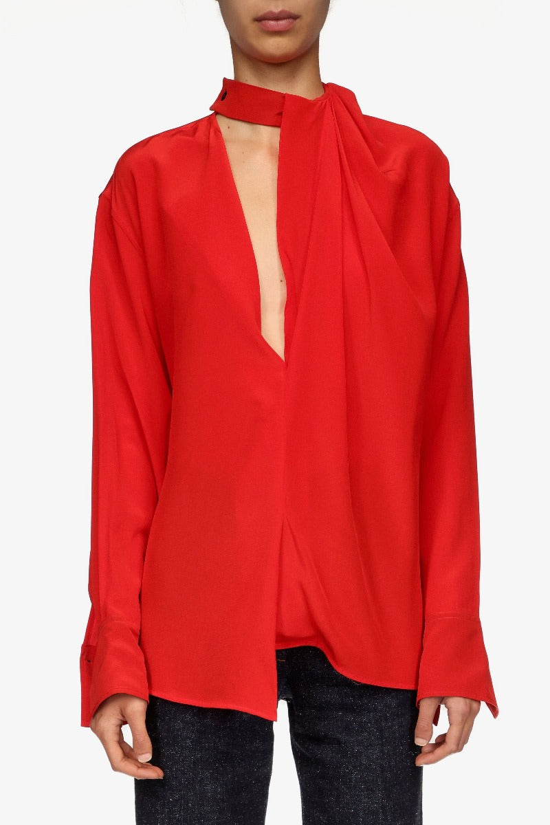 Drape Detail Blouse - Cardinal Red
