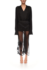 Basque Detail Midi Skirt - Black