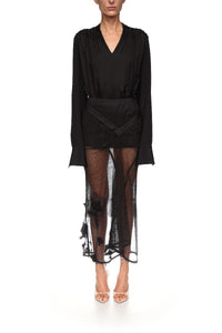 Basque Detail Midi Skirt - Black
