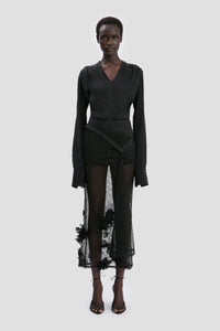 Basque Detail Midi Skirt - Black