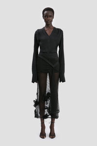 Basque Detail Midi Skirt - Black