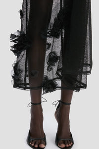 Basque Detail Midi Skirt - Black
