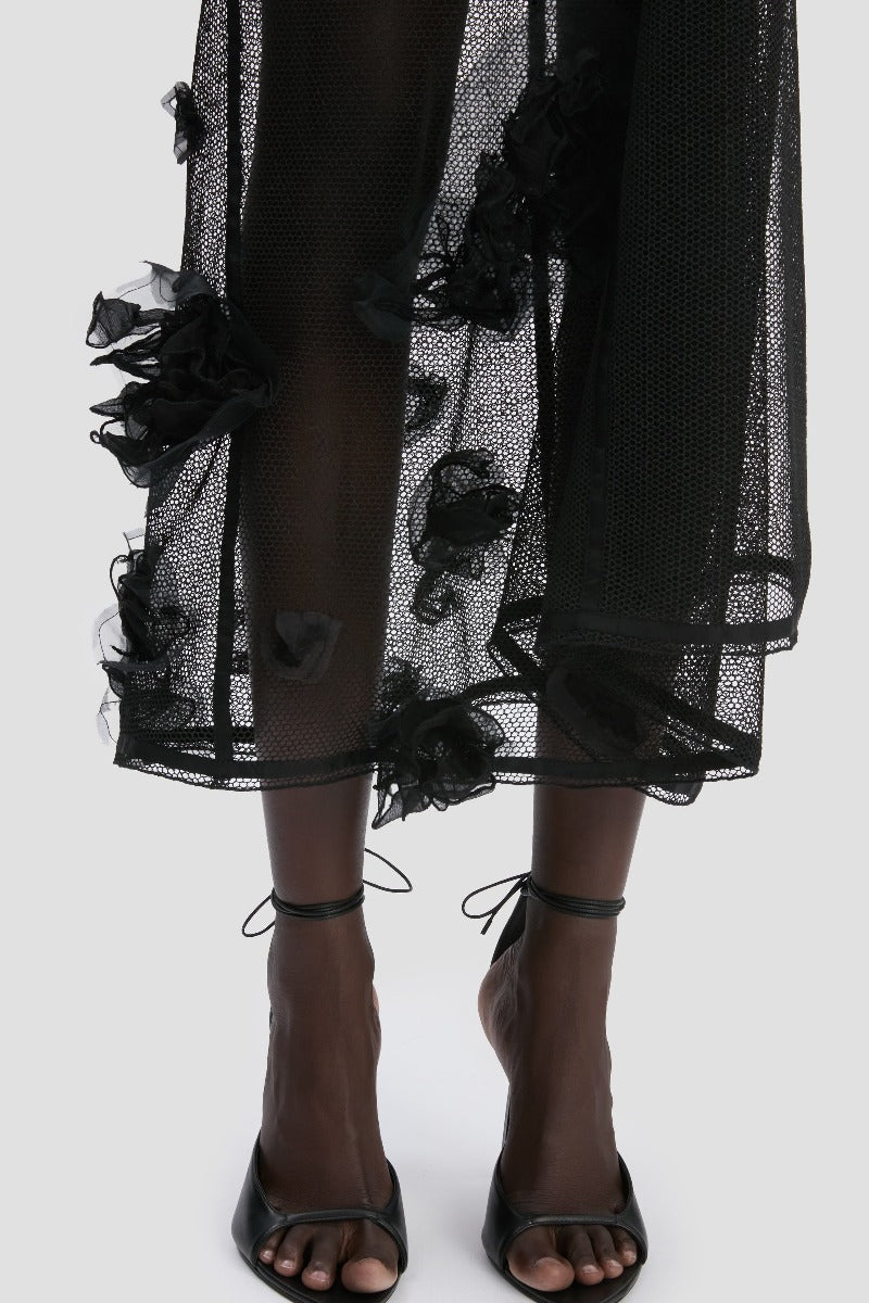 Basque Detail Midi Skirt - Black