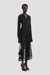 Basque Detail Midi Skirt - Black