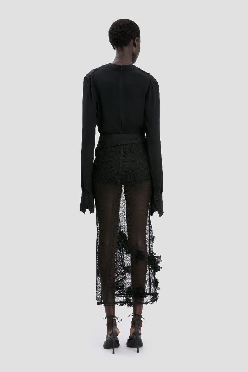 Basque Detail Midi Skirt - Black