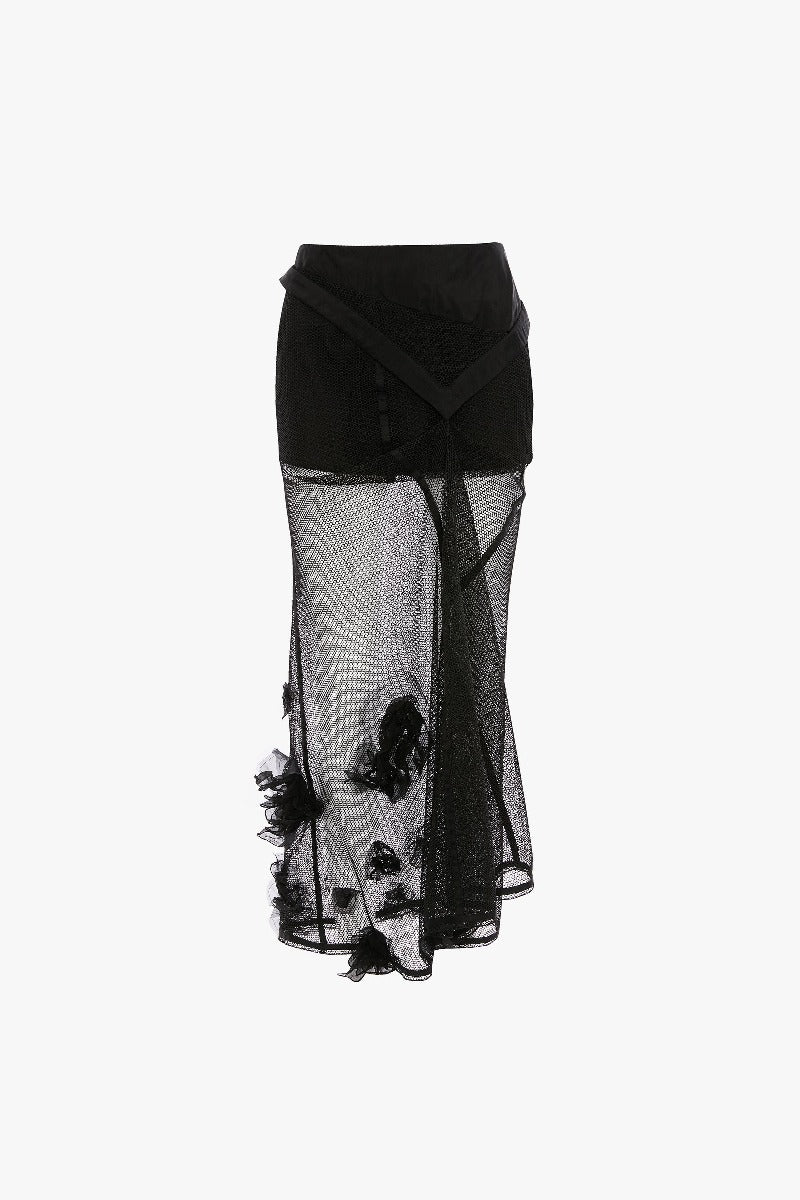 Basque Detail Midi Skirt - Black